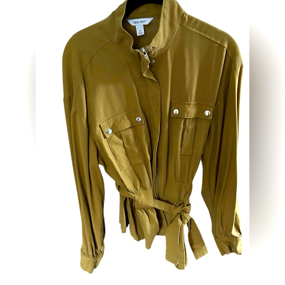 Green Nine West Belted Utility Jacket